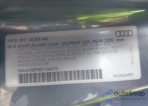 2016 Audi A3 1.8T Premium z USA, uszkodzony, nr VIN WAUA7GFF3G1104472